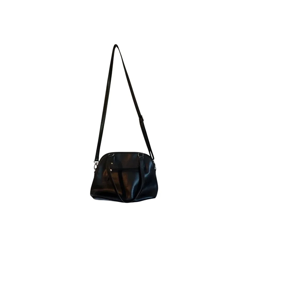 Nicole Miller New York Black Dome Satchel Crossbody Bag Silver Hardware Mens